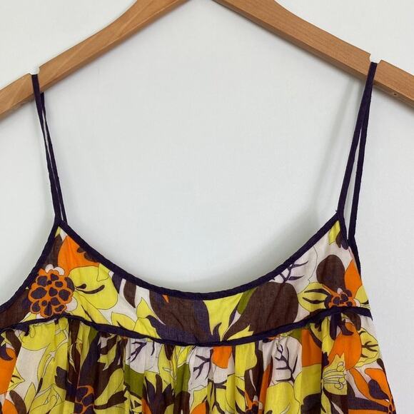 Milly New York Yellow Brown Floral Print Flowy Babydoll Cami Top Tank Blouse - Picture 3 of 9
